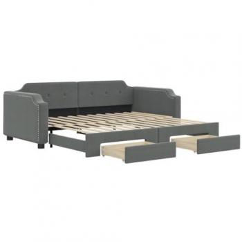 Lit de jour avec tiroirs gris foncé et gigogne 90x200 cm en tissu