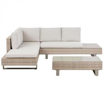 Beliani & Lanciano Gartenliege‑Set – Moderne Rattan-Lounge in Beige Cremeweiß, 5 Sitzplätze