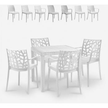 Mesa de Exterior 80x80 cm con 4 Sillas Efecto Ratán