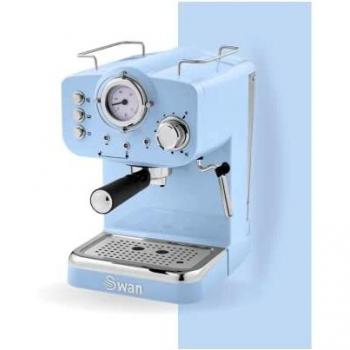 Swan Retro Pump Espresso Coffee Machine, Blue, 15 Bars of Pressure, Milk Frother, 1.2L Tank, SK22110BLN