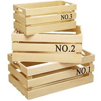 Set of 3 Brown Wooden Organizers