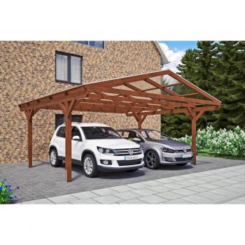 Skan Holz Doppelcarport Westerwald, 570x541 cm, Nussbaum Unterstand