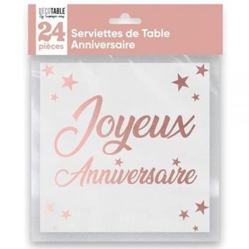 Serviettes de table blanches et rose gold pour anniversaire