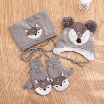 Kids Warm Fox Knitted Hat, Gloves, and Neck Warmer Set