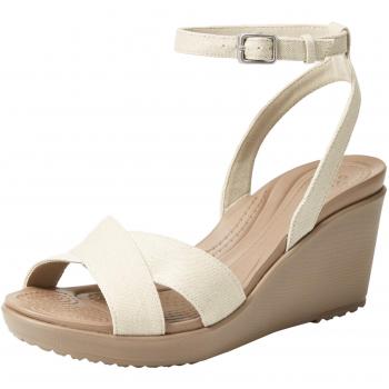 Crocs Leigh II CrossStrap Ankl WDG W, Calzado de Mujer con Tacón y Correa de Tobillo, Tono Beige