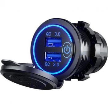 QC3.0 Dual USB Charger with 60cm Cable for Vehicles