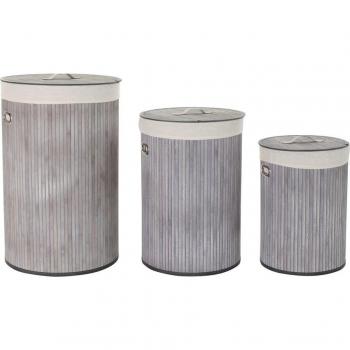 Cestos de Almacenamiento DKD Home Decor Beige Gris Bambú 38 x 38 x 60 cm (3 Piezas)