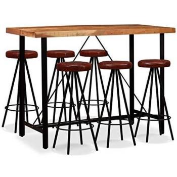 VidaXL 7-dijelni barski set od masivnog drva i prave kože