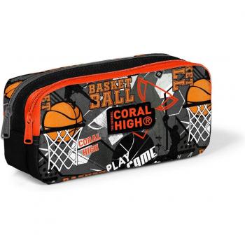 Coral High Kids Basketball Pattern Pencil Organizer
