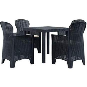 Set da Giardino 5 Pezzi in Plastica Stile Rattan Antracite