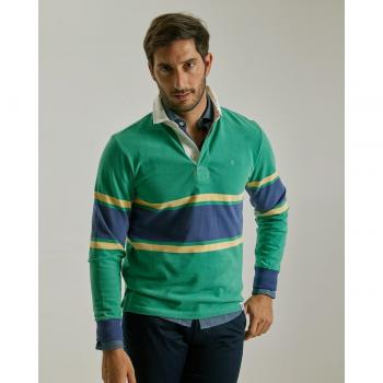 Polo hombre verde con franjas horizontales