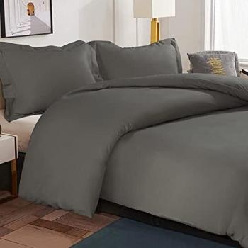 NTBAY 3-Piece King Duvet Cover Set, Microfiber Material, Zipper Closure, Solid Color Dark Grey