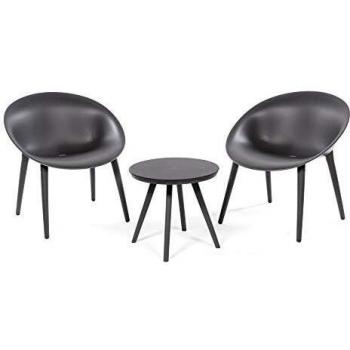 Salon de jardin 2 places en gris anthracite avec table en marbre