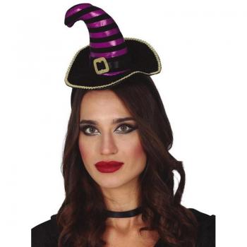 Diadema de Bruja con Mini Sombrero Negro/Lila