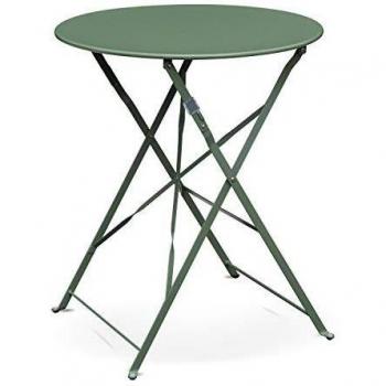 Élise Ronde – Table de Jardin Pliable Ø60 cm, Acier Thermolaqué Vert