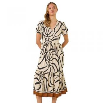 Ivory Linear Border Shirt Dress for Women, Size 12