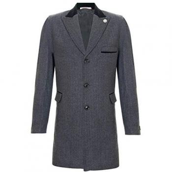 TruClothing 3/4 langer Herrenmantel in Grau, Herringbone-Design