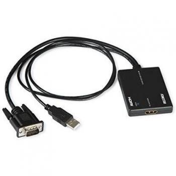 Conversor de VGA a HDMI hembra con conector dorado, tamaño compacto, alimentación USB