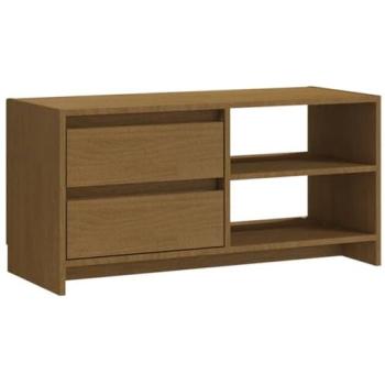 Mueble de TV y media con estantes, acabado miel, 80x31x39 cm, madera de pino