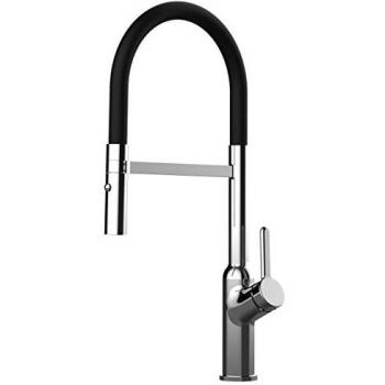 Robinet de Cuisine avec Mitigeur Chromé et Bec Noir Orientable Douchette 2 Jets Détachable Vizio