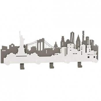 Appendiabiti da Parete NYC Skyline 78x30 cm Ferro con Pomelli Legno