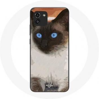Coque Samsung Galaxy A03 Siamois noir et blanc yeux bleus