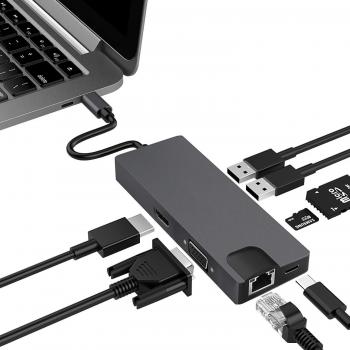 Hub multifuncional USB-C 8 en 1 para portátiles