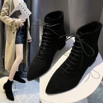 Thick Sole Women's Winter Ankle Boots in Black Suede