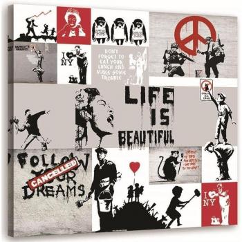 Murales in stoffa Feeby Banksy 30x30 cm grigio