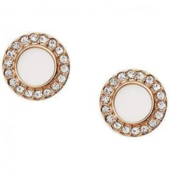 Pendientes Fossil de aro en acero y jade rosa