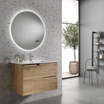 Lavabo Sospeso Bora 80 cm – Mobile a 2 Cassetti, Rovere Nodi