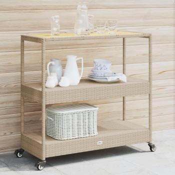 3-Tier Bar Cart in Beige Poly Rattan and Solid Wood Acacia vidaXL