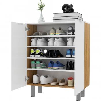 Mobile Scarpiera 15-20 Paia di Scarpe e Ripiani Regolabili Bianco Lucido