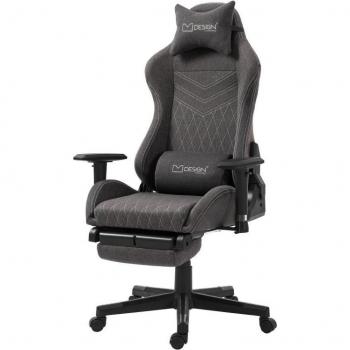Gaming Chair ML-Design: Sedia Ergonòmica con Poggiapiedi, Braccioli e Schienale Regolabile Tessuto Grigio/Blanco