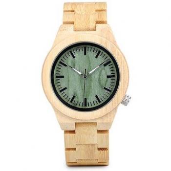 Jardín del Amor: Reloj Esfera Verde en Bambú