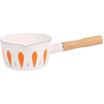 1 Litre Enamel Milk Pan with Wooden Handle