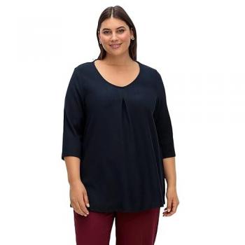 3/4-Arm-Shirt SHEEGO Große Größen Gr. 52/54, blau (nachtblau), Damen, Obermaterial: 72% Viskose, 24% Polyester, 4% Elasthan, unifarben, Shirts, mit Kellerfalte, in A-Linie