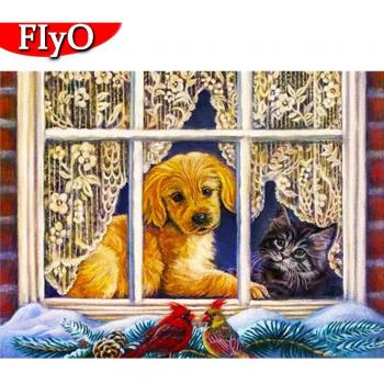 DIY 5D Diamant-Malerei Katze Strassbild Tierdekoration Full Round Weihnachtsdeko Geschenk