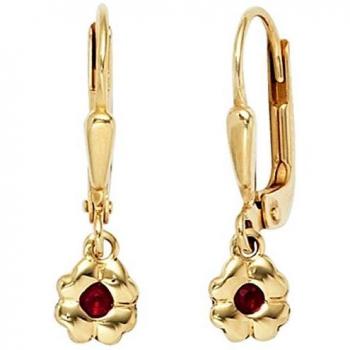 JOBO Mädchen Ohrhänger, Blume 333 Gelbgold, 2 Rubine