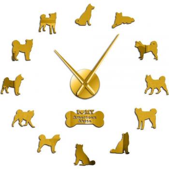 Montre Murale Auto-adhésive 3D pour Propriétaire de Chien Akita Américain