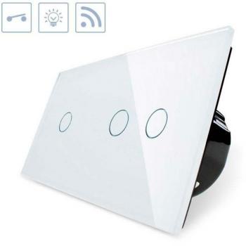Interruptor 2 módulos táctil remoto 3 botones frontal blanco