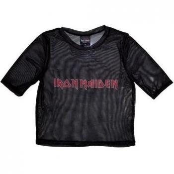 Iron Maiden Logo Mesh Crop Top (Black) – Size 2XS