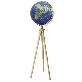 TROIKA Globus „Sputnik“ – 43 cm, Holzfuß, zweiachsiger Stand in Grün/Blau