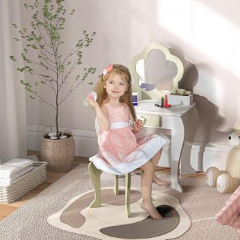 Kids Dressing Table with Mirror and Stool, Drawer, Storage Boxes