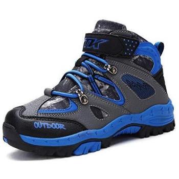 Jungen Outdoor-Mid-Trekkingstiefel 32/33 – Kinder-Wanderschuhe, winterfest, Schneesicher, Blau/Grau