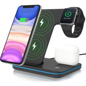 Qi 3-in-1 Wireless Charging Station for iPhone, Apple Watch, and AirPods