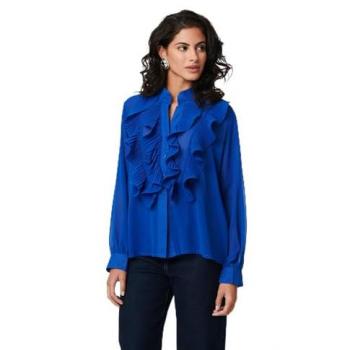 Women's Semi‑Sheer Ruffled Long Sleeve Top – Blue