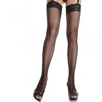 Leg Avenue Strapsstrümpfe mit breiter Spitze Schwarz (1-Paar) transparent