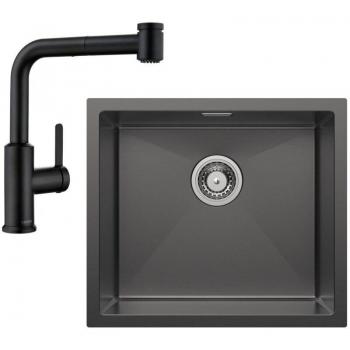 Évier Granit Noir Anthracite 50x45cm avec Robinet Extractible