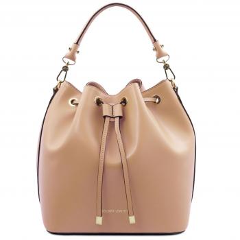 Borsa secchiello Champagne in pelle